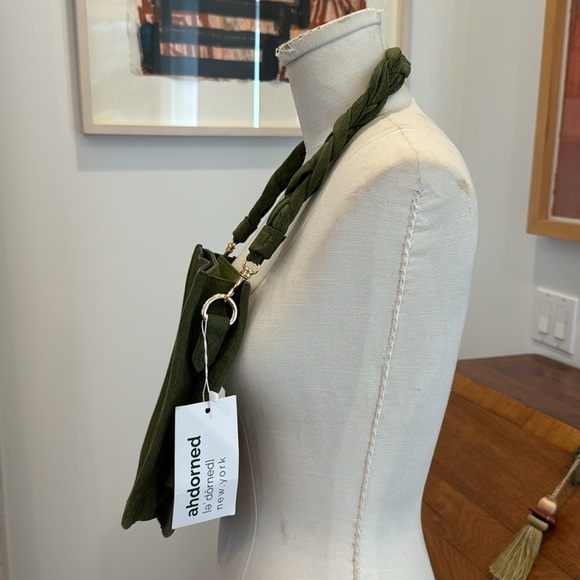 ahdorned U Shaped Braided Strap Suede Bag - Army Green - Picture 3 of 4